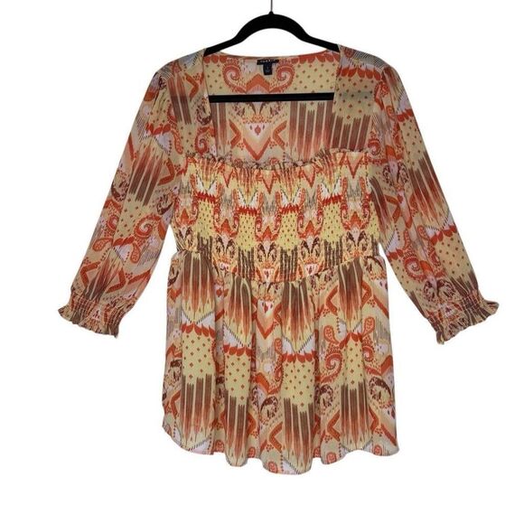 Torrid Smocked Chiffon Babydoll Three Quarter Sleeve Top Sz 1X - Picture 2 of 12